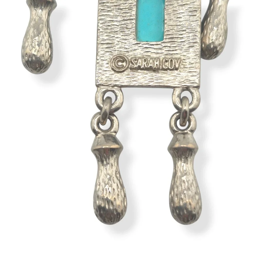 Vintage Sarah Coventry 1971 Folklore Turquoise Silver Tone Pendant Earrings Set